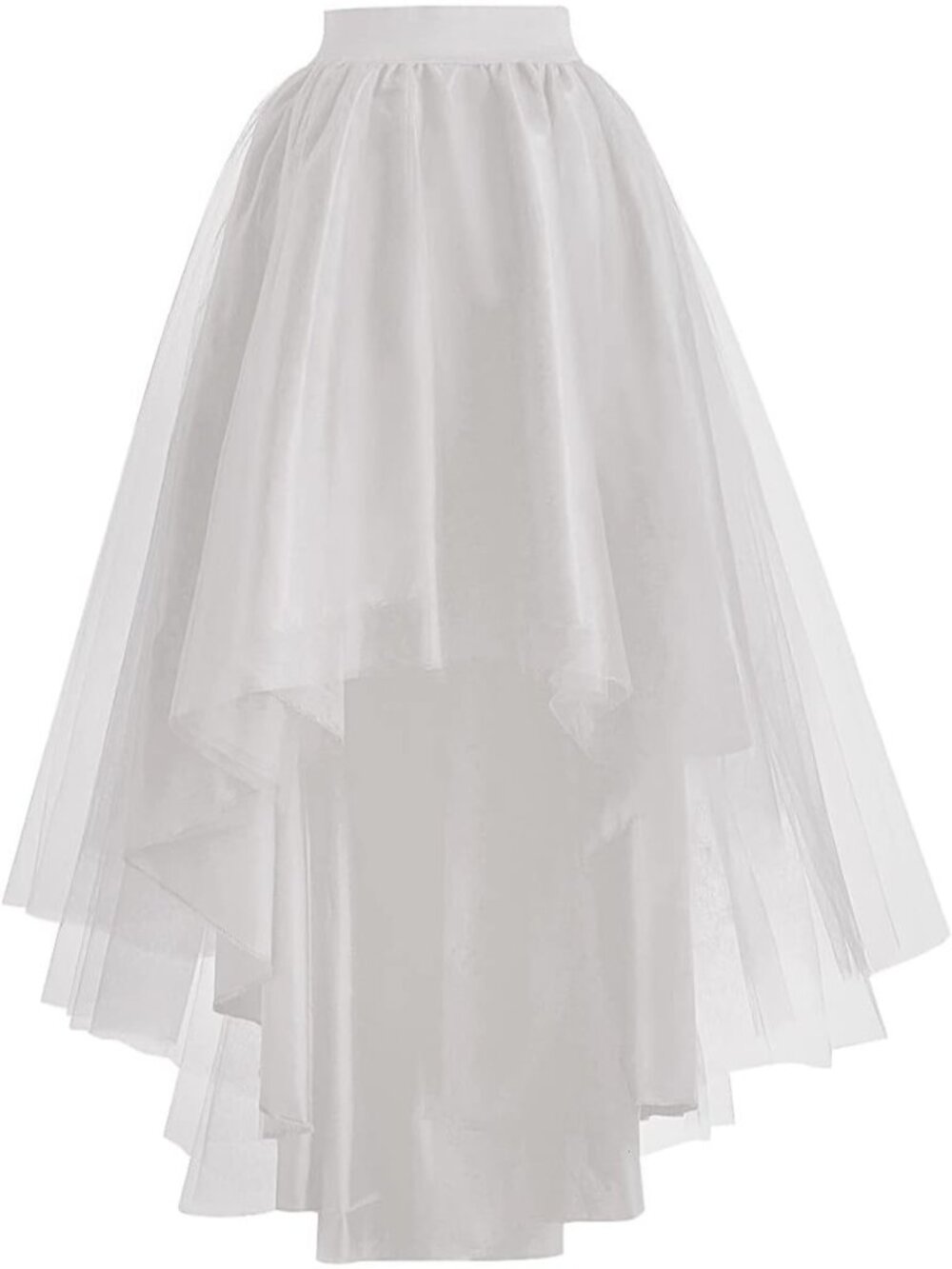 Women's White High Low Tulle Lace Up Prom Cocktail Imported Mesh Long Skirt